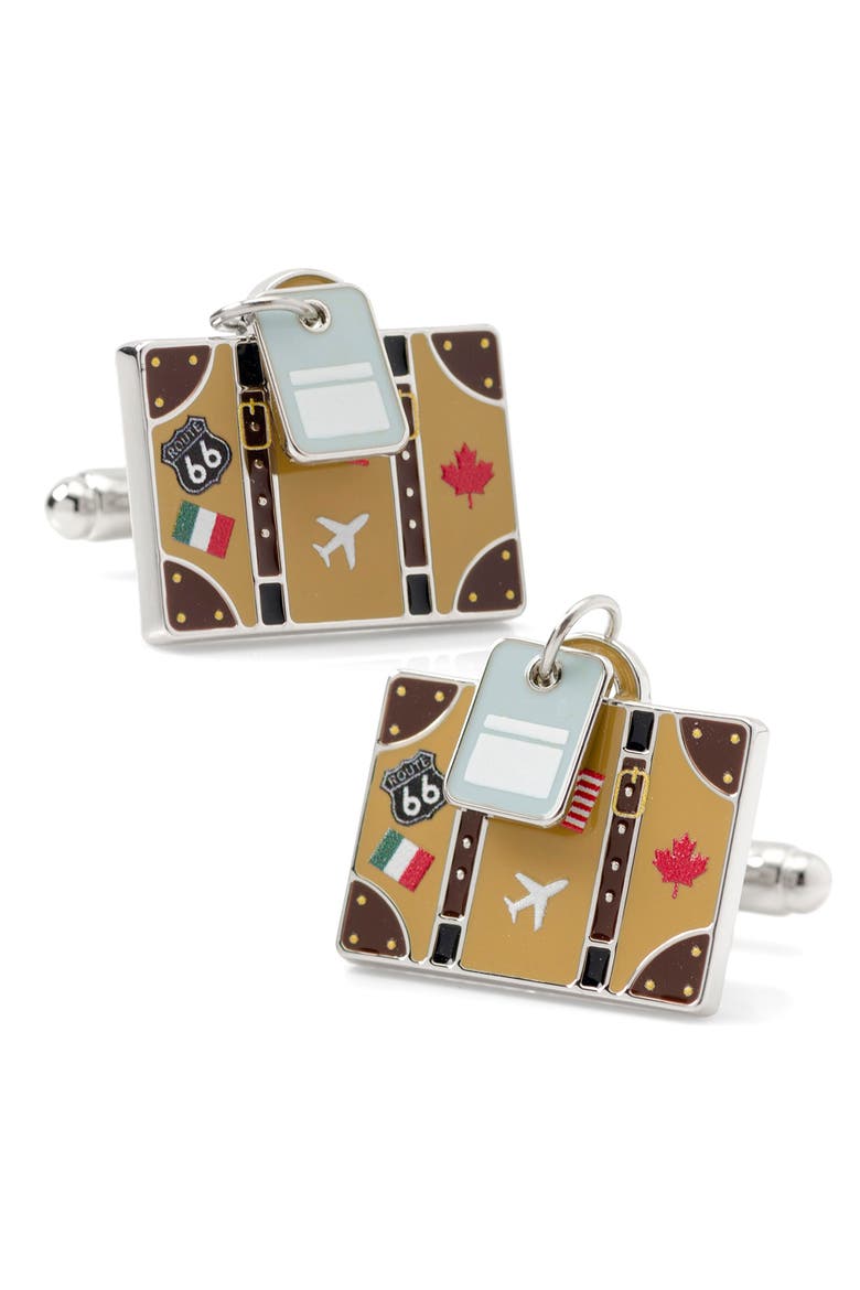 Traveler Suitcase Cuff Links, Main, color, TAN