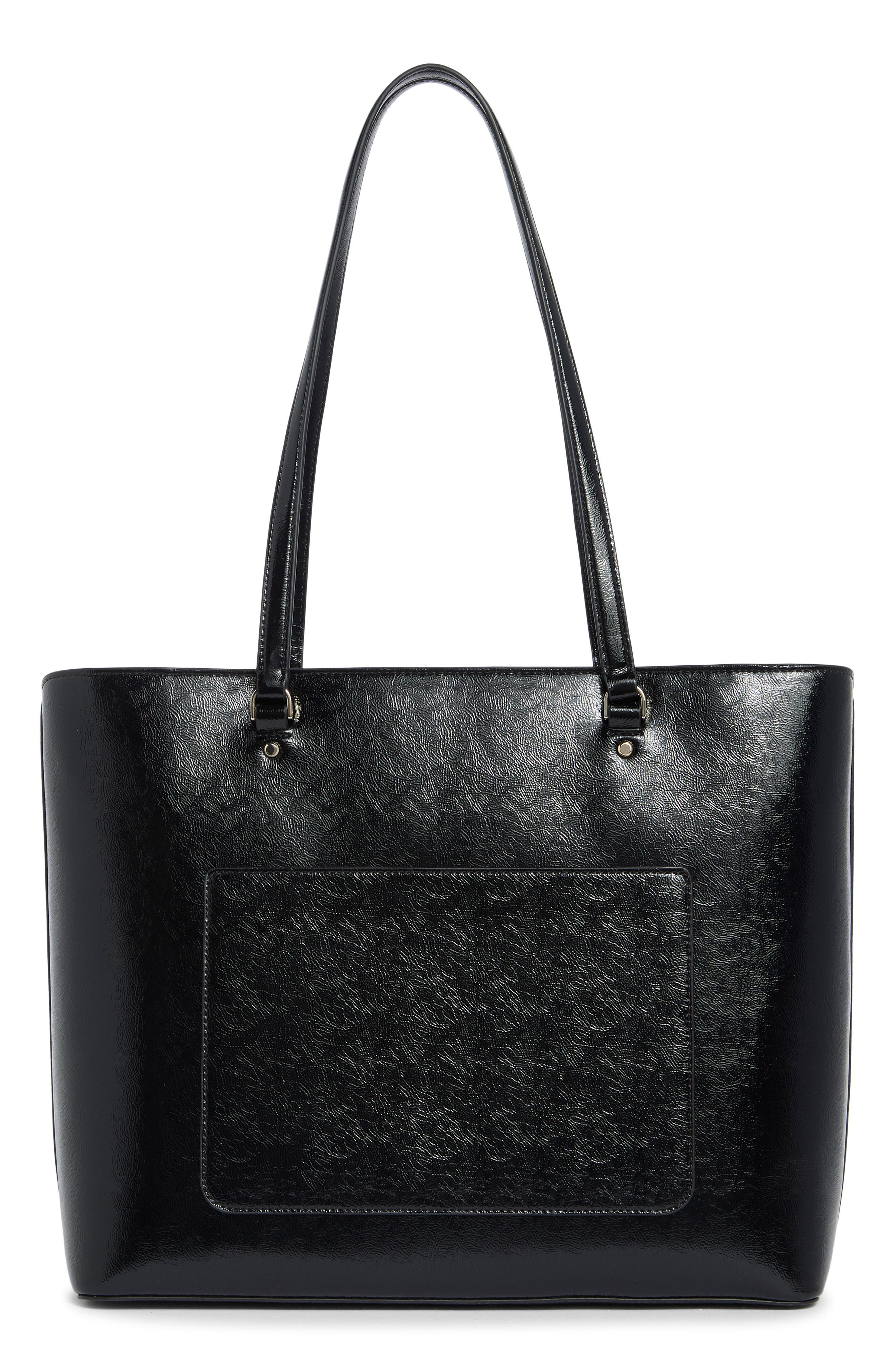Bridget Large Crinkle Patent Tote, Alternate, color, BLACK