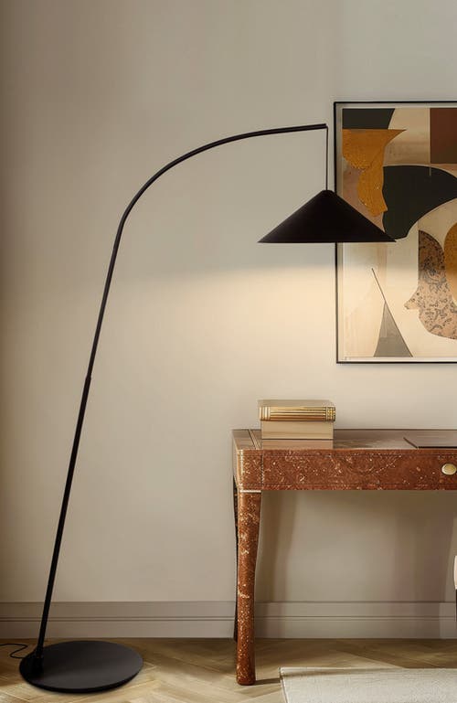 Brightech Devin 66" Modern Led Arc Floor Lamp With Hanging Black Metal Shade In Black