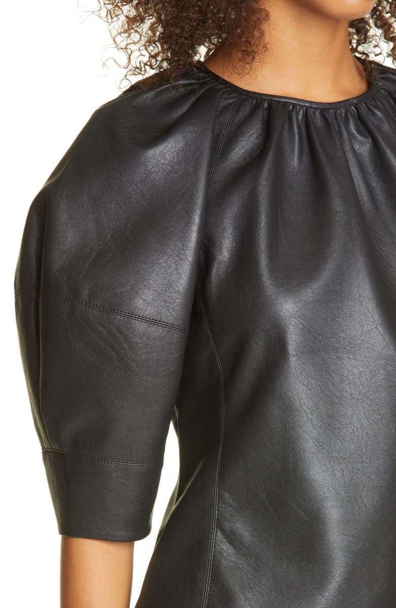 Rebecca Taylor Faux Leather Puff Sleeve Blouse, Alternate, color,