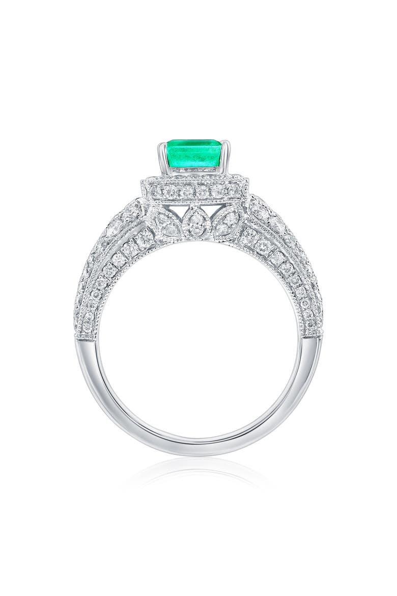 14K Gold 1.69ct Emerald & 1.10cttw Diamond Ring, Alternate, color, Green
