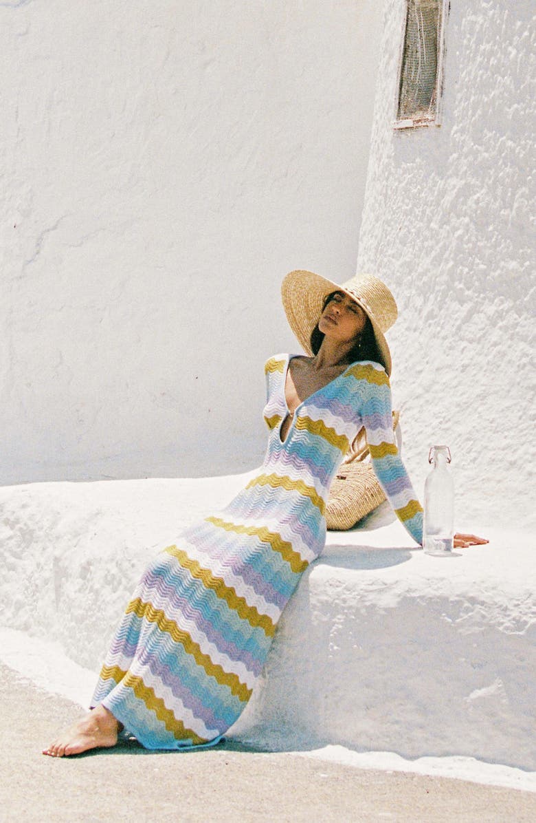 Capittana Ella Stripe Long Sleeve Knit Cover-Up Dress, Alternate, color, Multicolor Blue