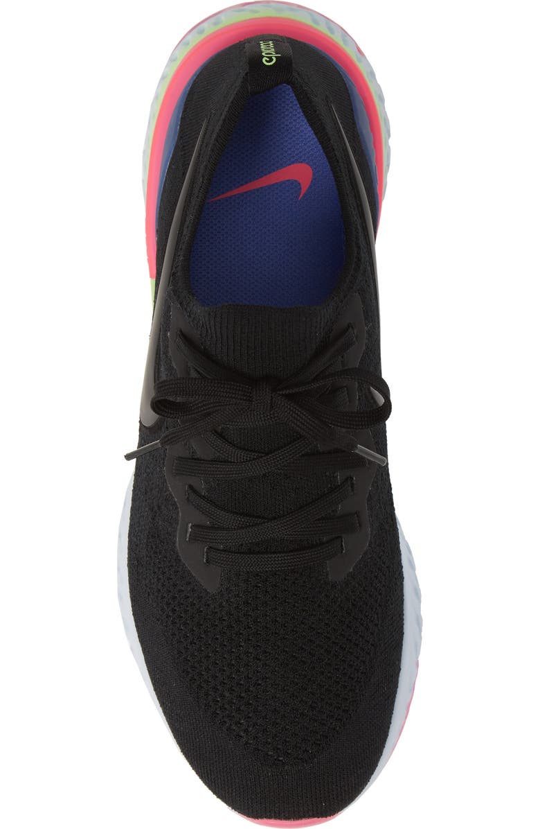 Nike Epic React Flyknit 2 Running Shoe, Alternate, color, Black/ Sapphire/ Lime Blast