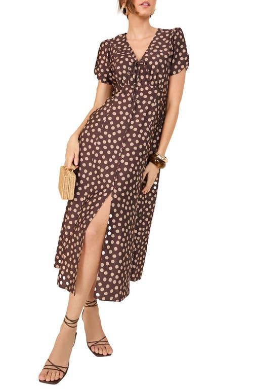 Friends Like These Polka Dot Fit & Flare Midi Dress In Brown