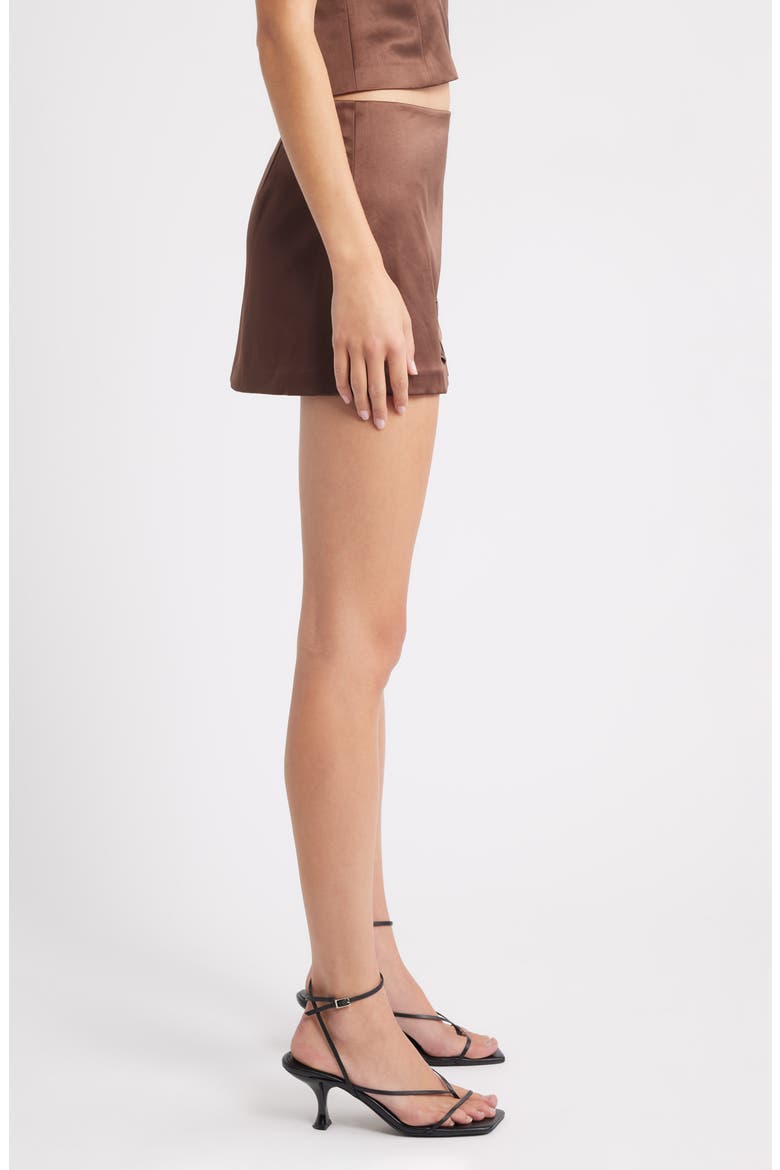 Nadina Bow Satin Miniskirt, Alternate, color, CHOCOLATE BROWN