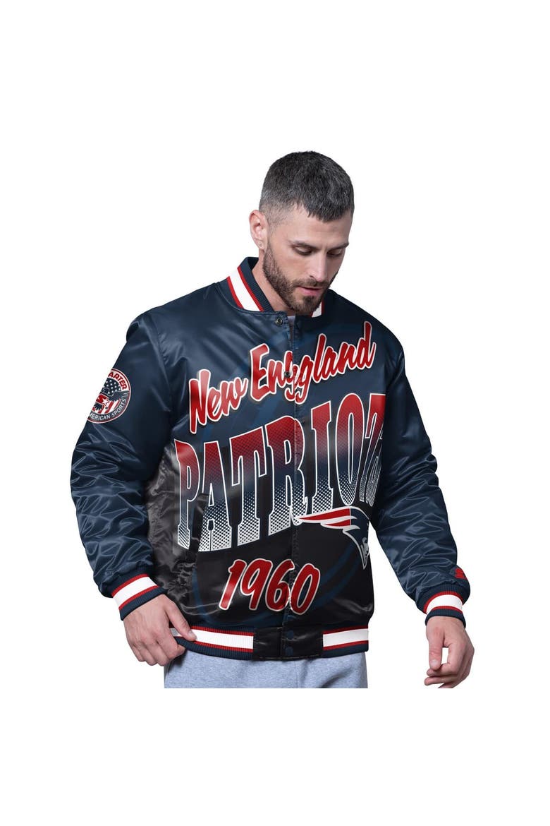 Men's Starter Navy New England Patriots Pass Rush Varsity Full-Snap Jacket, Main, color, Navy