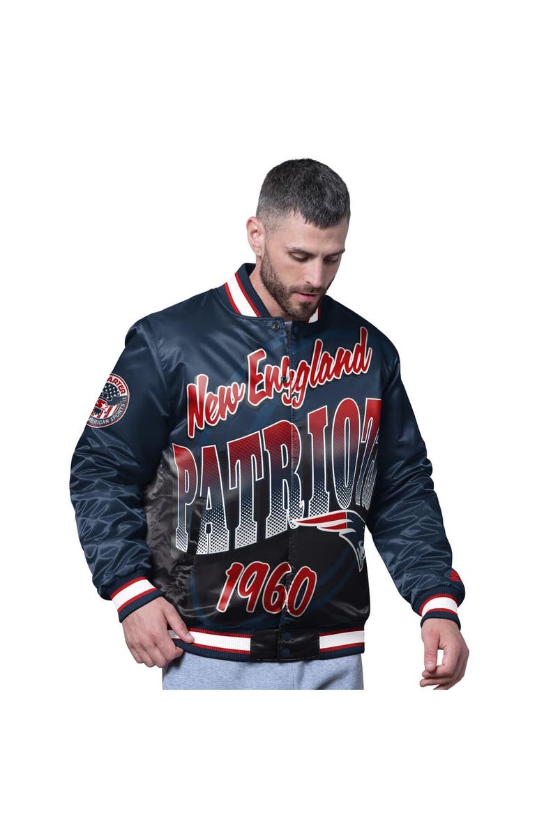 STARTER Men's Starter Navy New England Patriots Pass Rush Varsity Full-Snap Jacket, Main, color, Navy