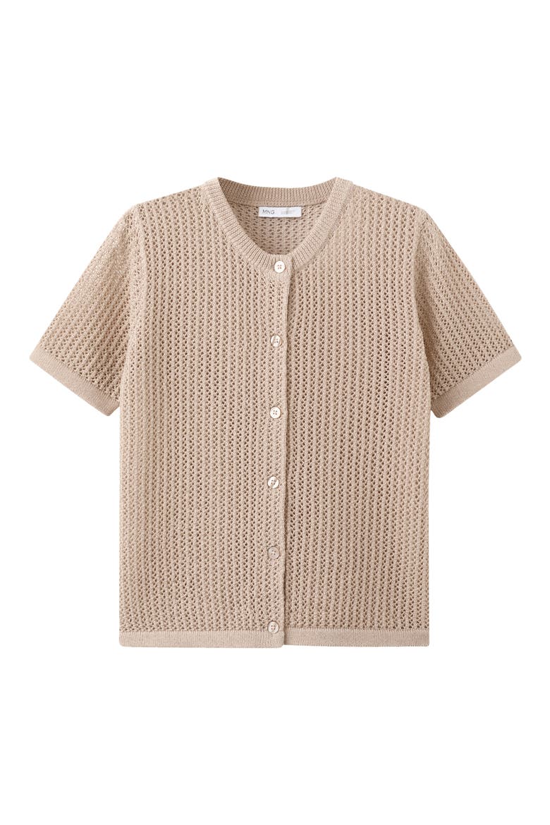 Openwork Short Sleeve Cardigan, Alternate, color, SAND