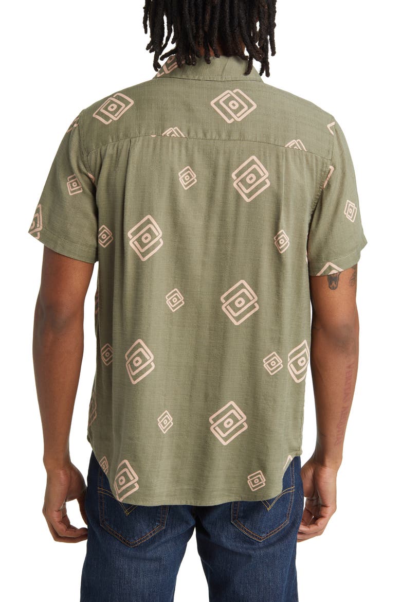 Charter Classic Fit Short Sleeve Slub Button-Up Shirt, Alternate, color, OLIVE SURPLUS/ CORAL PINK