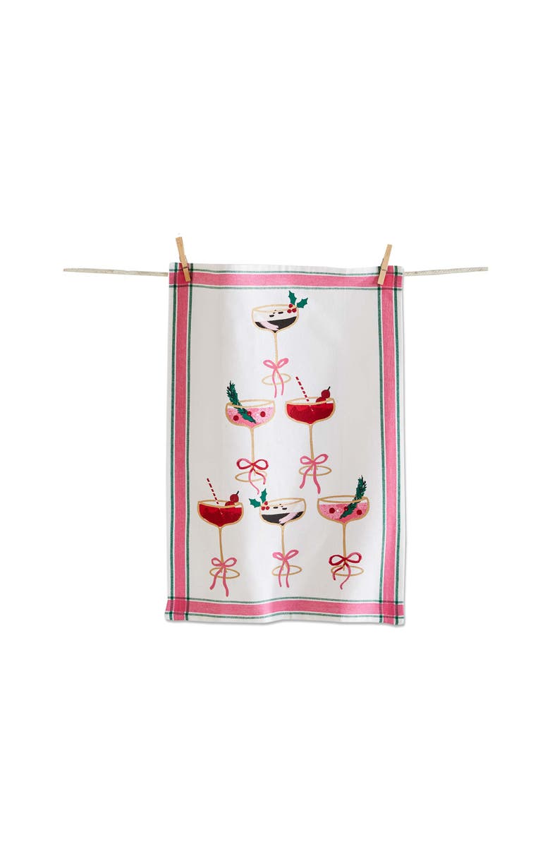 tag Cocktail Tower Dishtowel White Multi Cotton Kitchen Towel, Main, color, White