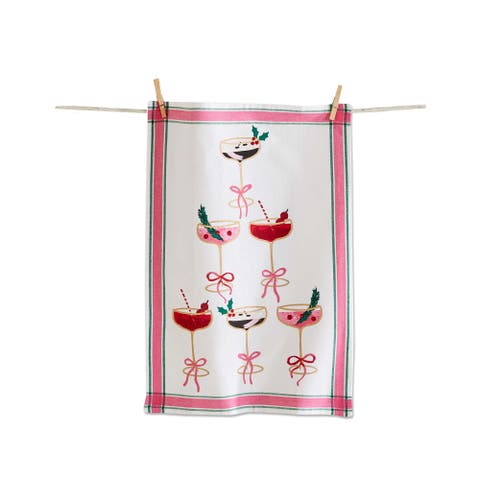 Cocktail Tower Dishtowel White Multi Cotton Kitchen Towel