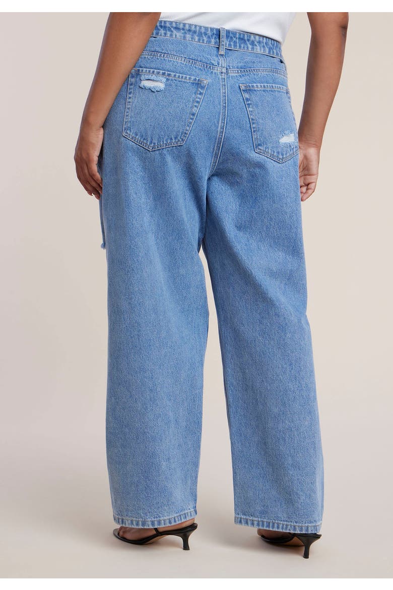 Foldover Waistband Distressed Straight Leg Jean, Alternate, color, LIGHT WASH