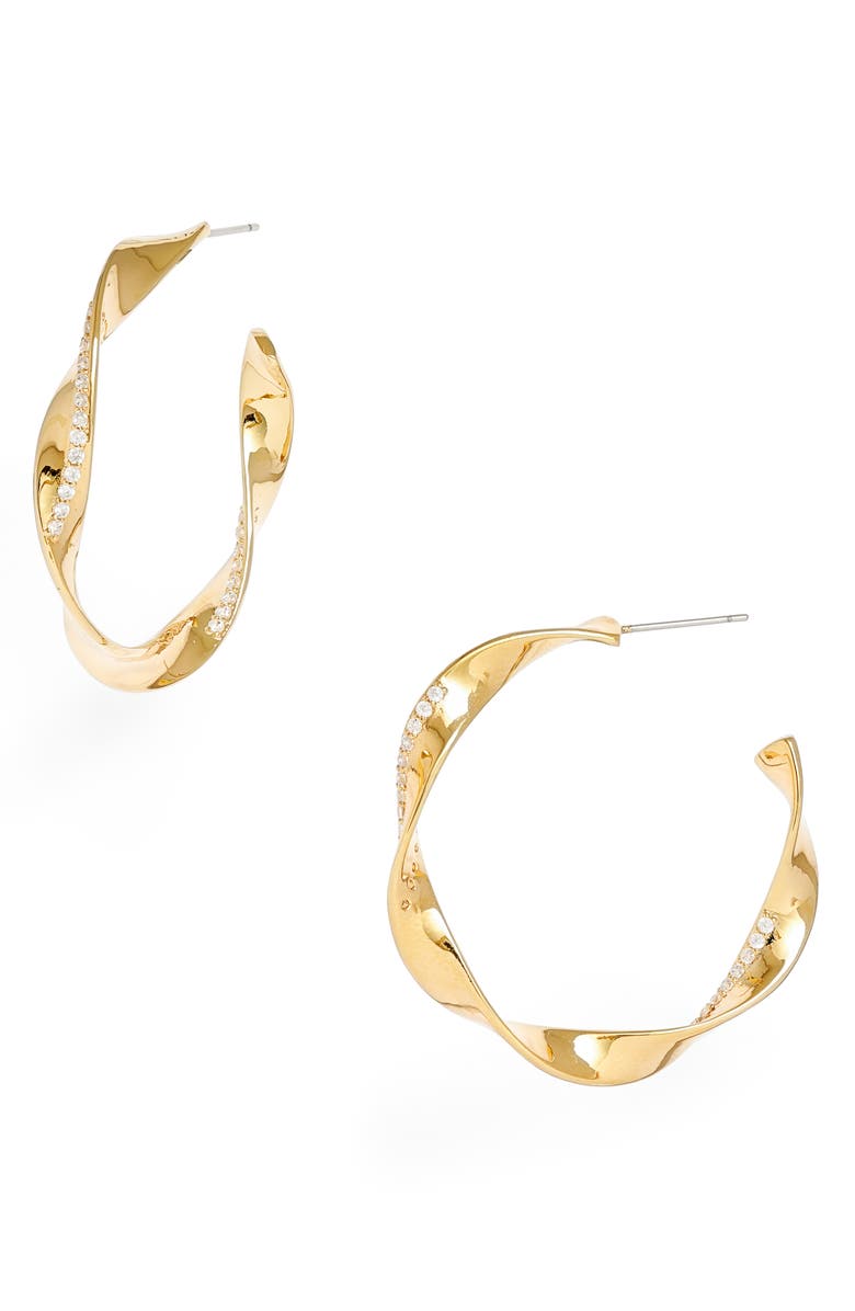 Nordstrom Demi-Fine Pavé Twist 14K Gold Plate Hoop Earrings, Main, color, 