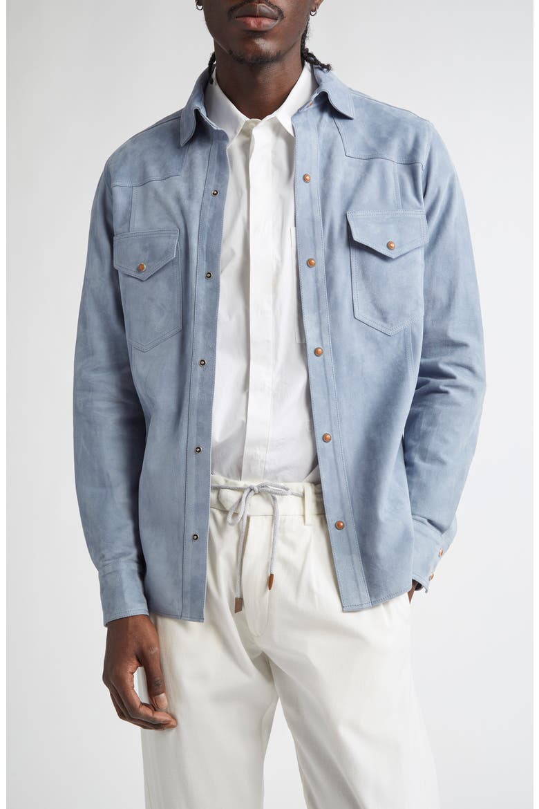 Texas Suede Snap-Up Shirt, Main, color, 08 DENIM