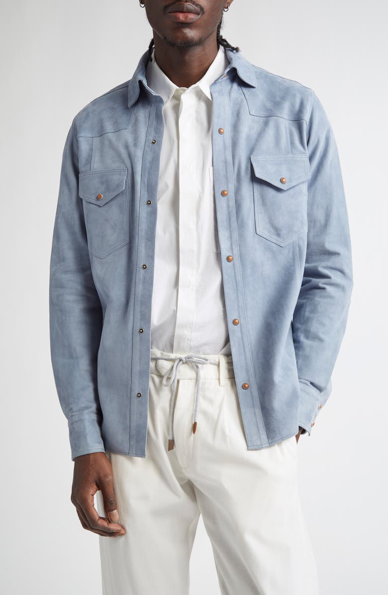 Eleventy Texas Suede Snap-Up Shirt, Main, color, 08 Denim
