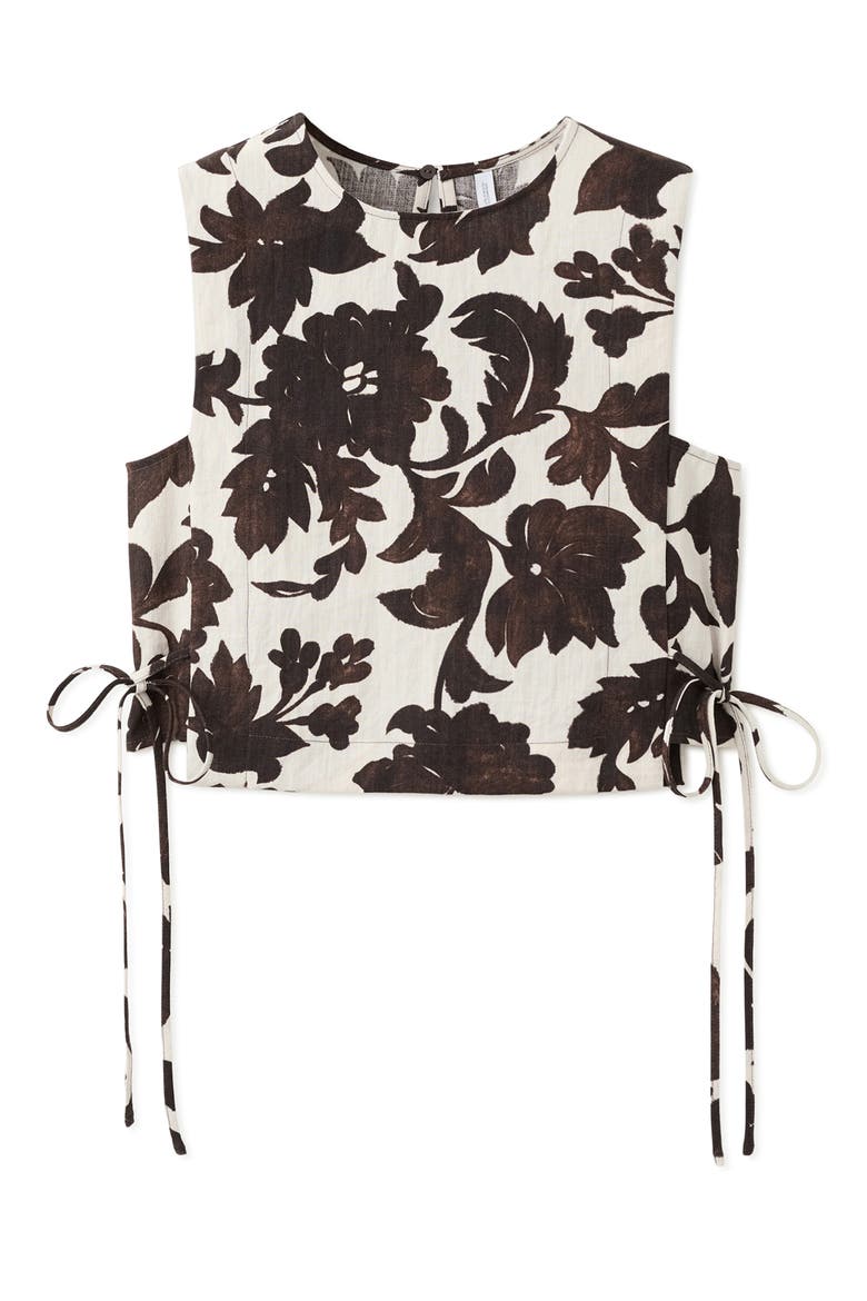 Floral Side Ruched Crop Top, Alternate, color, BROWN