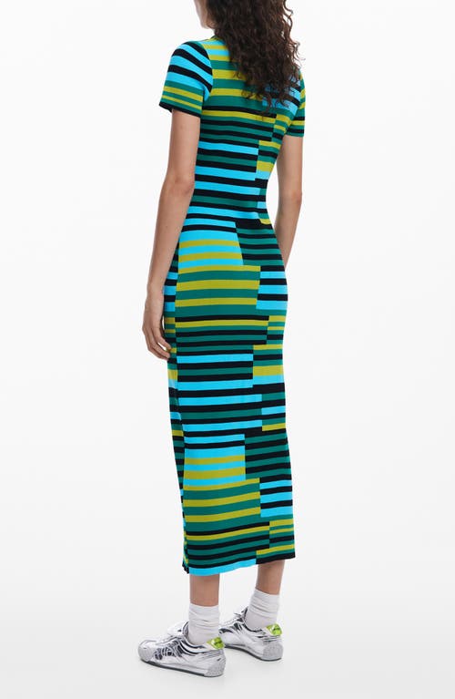 Desigual Disconnected Stripe Knit Dress In Green/blue Multi