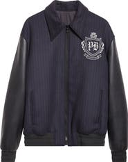 Balmain Pinstripe Mixed Media Varsity Jacket