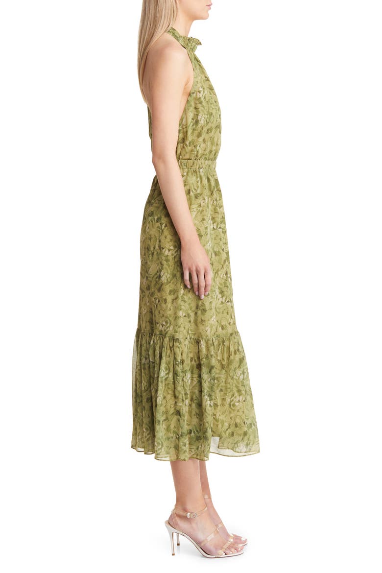 Floral Print Halter Neck Maxi Dress, Alternate, color, OLIVE SWAY BRUSHES