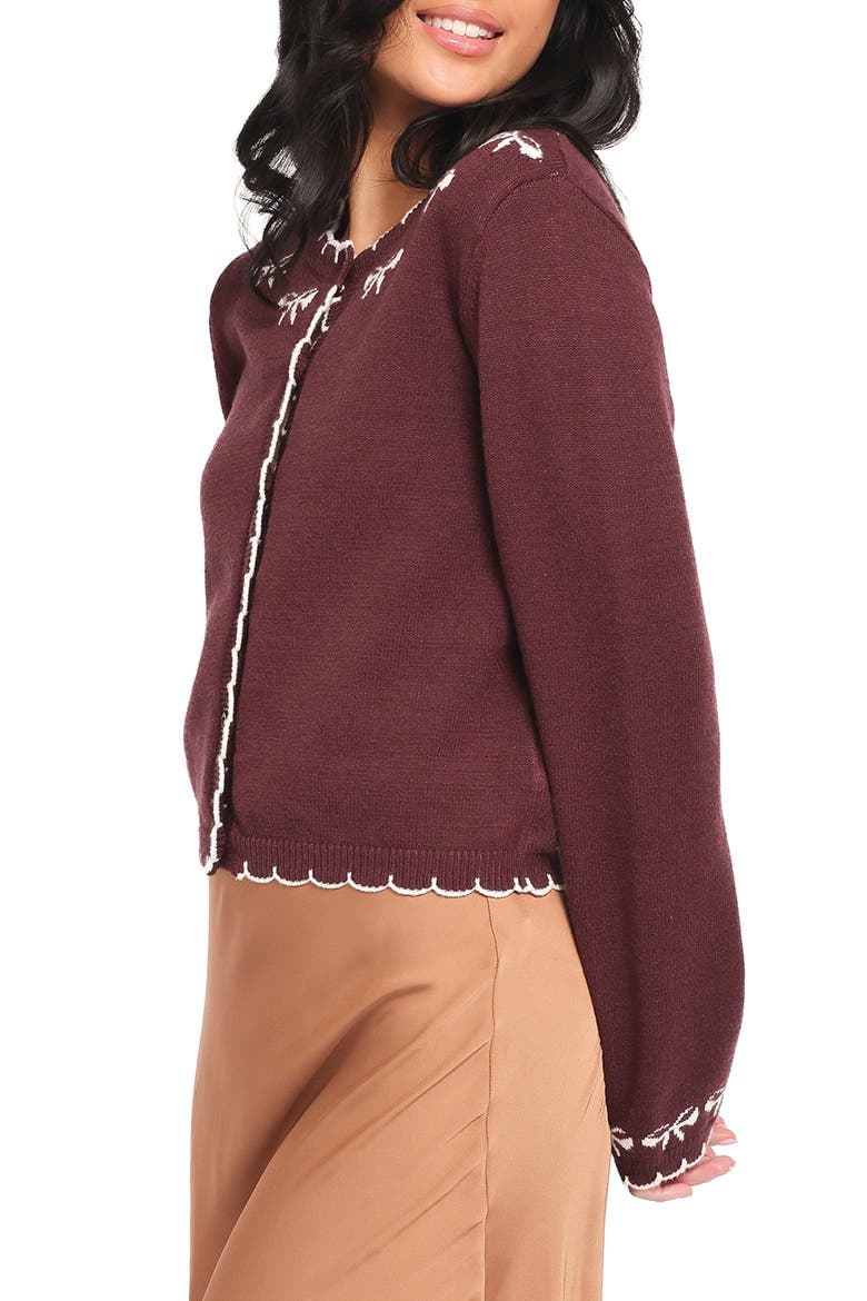 Payton Bow Scallop Cardigan, Alternate, color, PLUM