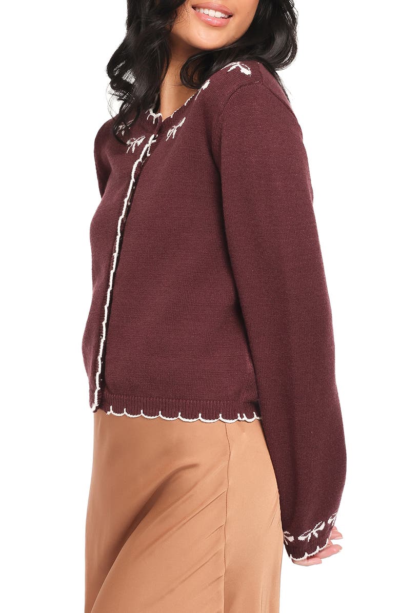 Petal & Pup Payton Bow Scallop Cardigan, Alternate, color, Plum