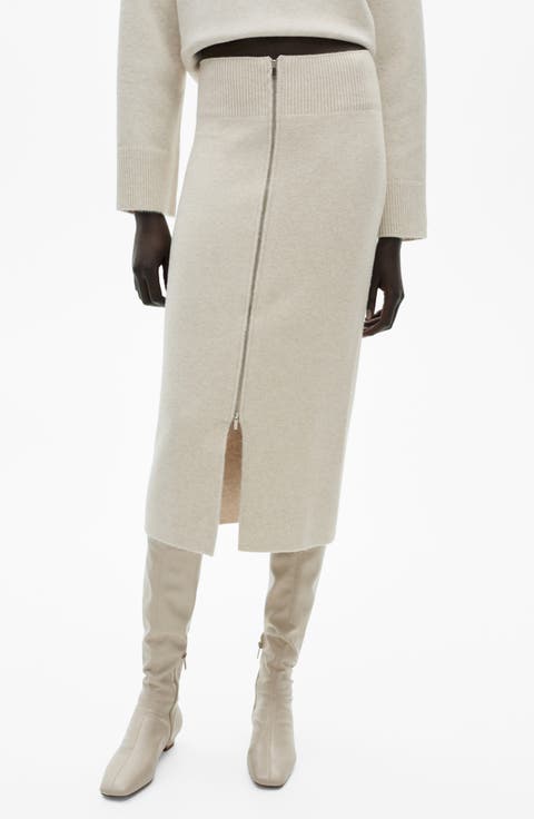 Front Zip Midi Sweater Skirt