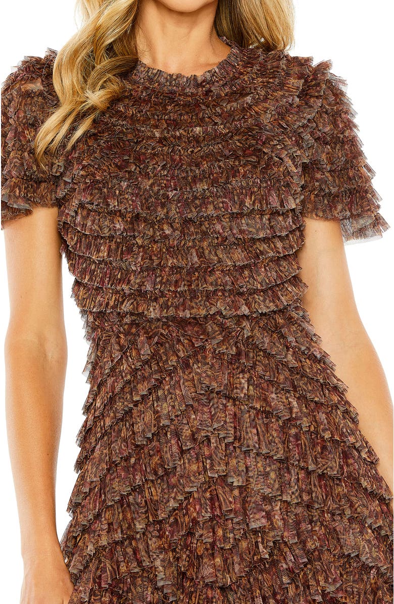 Mac Duggal Ruffle Tiered High Neck Dress, Alternate, color, Brown Multi