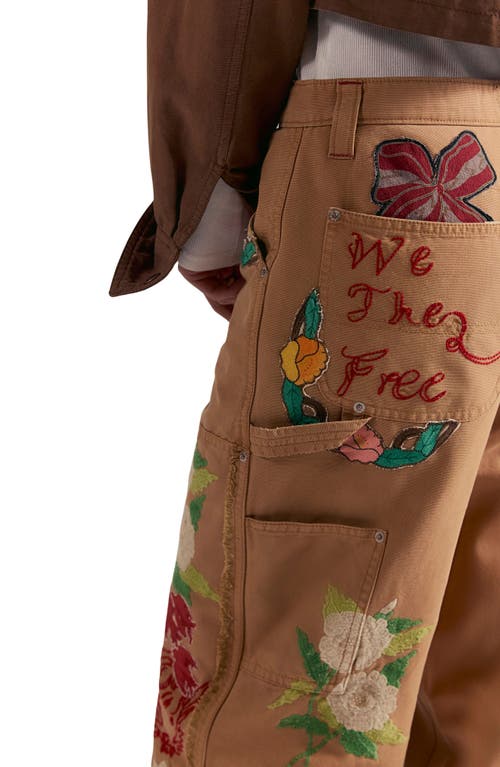 Free People Bright Time Embroidered High Waist Wide Leg Pants In Multi