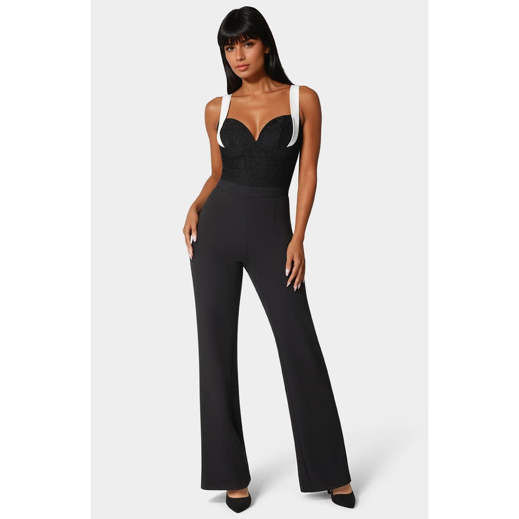 Bebe Lace Insert Flared Jumpsuit In Black
