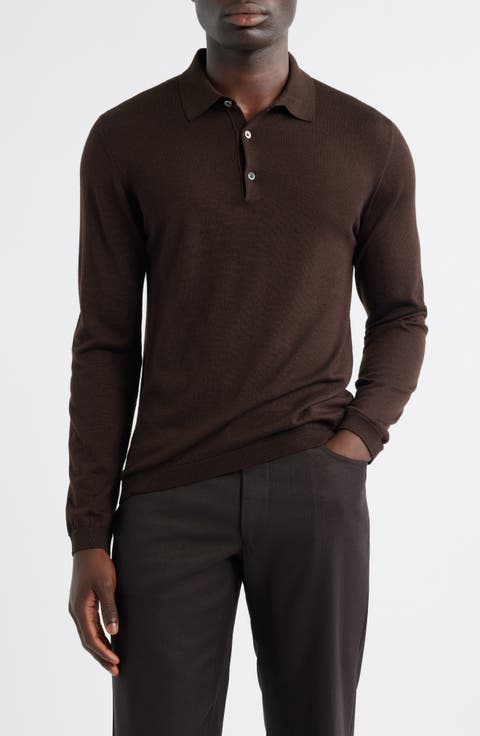 Long Sleeve Wool & Silk Polo Sweater