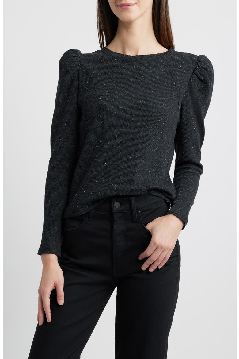 Puff Shoulder Long Sleeve Thermal Top, Main, color, BLACK MULTI