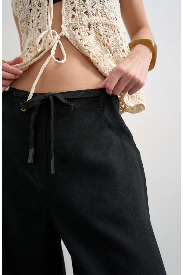 Wide Leg Linen & Cotton Utility Pants, Alternate, color, BLACK
