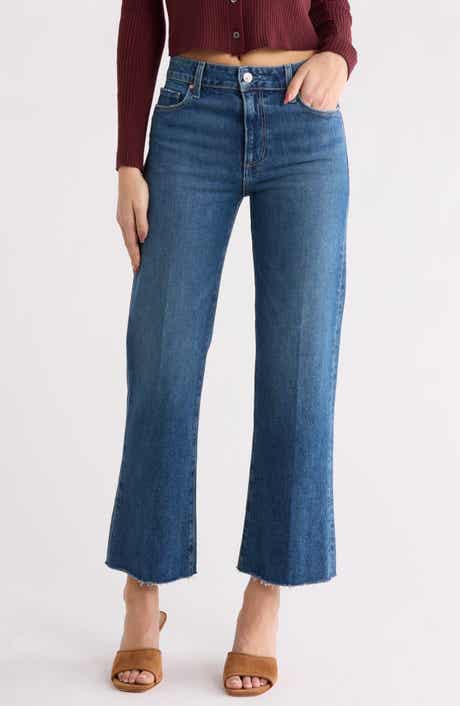 PAIGE Leenah Raw Hem High Waist Ankle Wide Leg Jeans