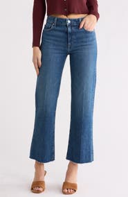 PAIGE Leenah Raw Hem High Waist Ankle Wide Leg Jeans