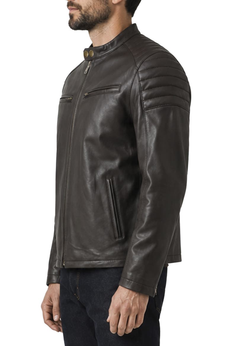 Cafe Racer Leather Jacket, Alternate, color, DARK BROWN