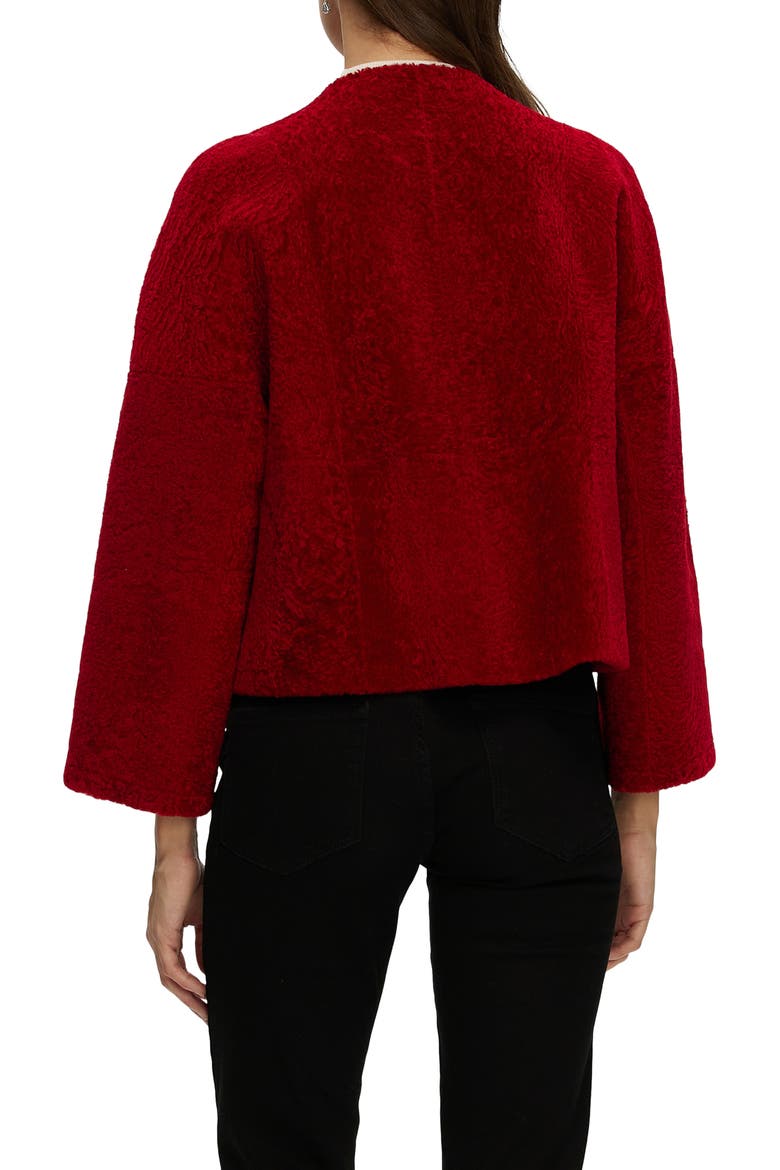 Genuine Shearling Jacket with 3/4 Sleeves and Reversible, Alternate, color, RED