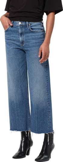 Ren Raw Hem High Waist Ankle Wide Leg Jeans