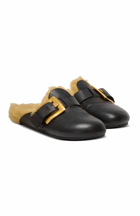 Faux Fur-Lined Mules
