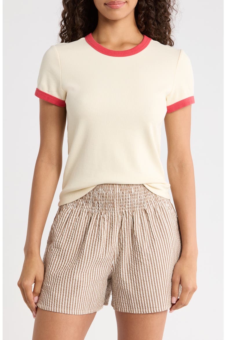 Lexi Rib Ringer T-Shirt, Main, color, CREAM AND POPPY