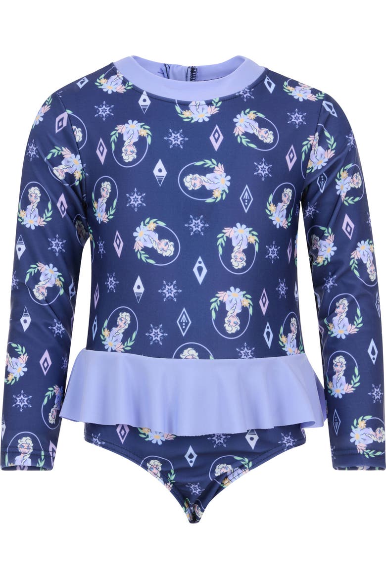 Frozen Queen Elsa One Piece Swimwear, Alternate, color, Navy Elsa Snowflake