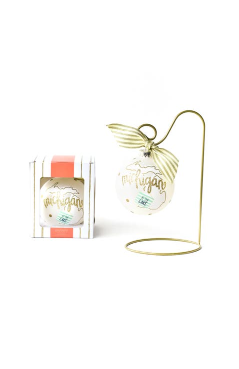 Michigan Motif Ornament with Gold Swirl Stand