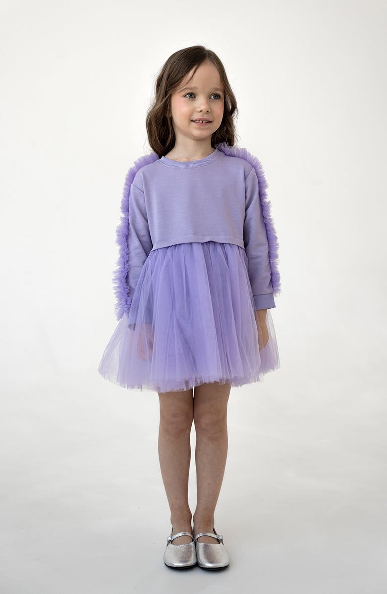 Mini Celebrities Ruffle Sweatshirt Dress, Alternate, color, Lilac Dream
