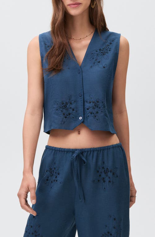 Mango Teen Bead & Embroidery Crop Vest In Blue