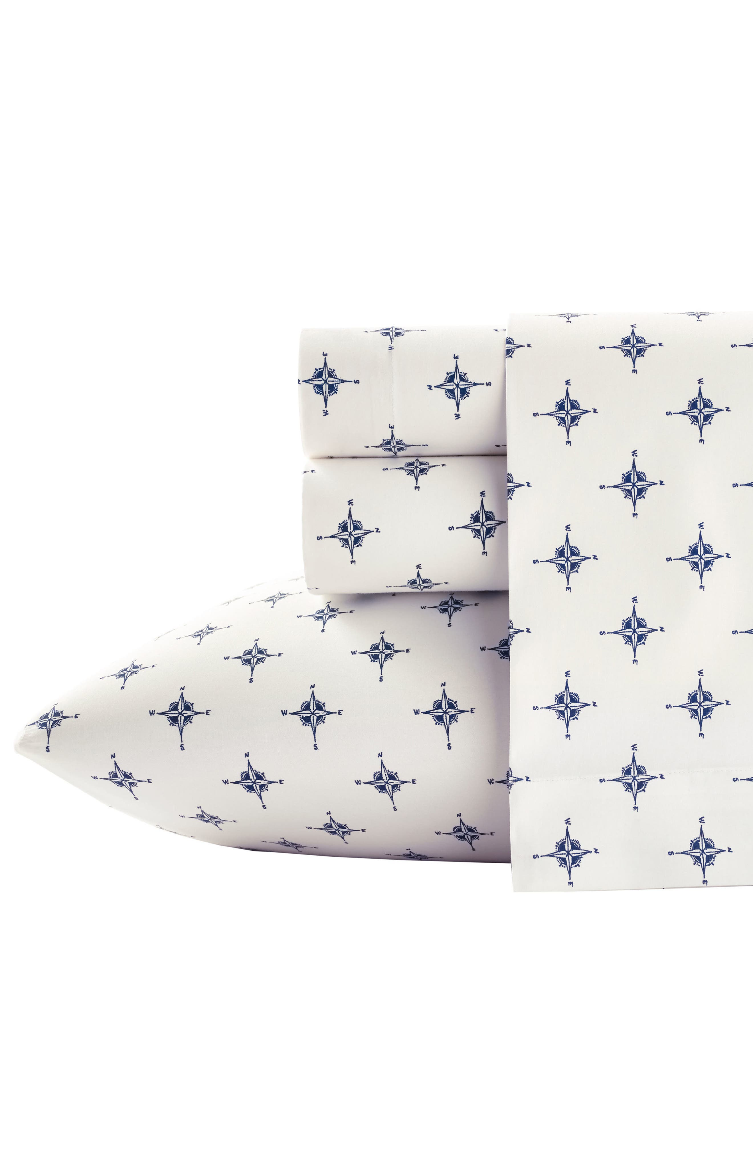 POPPY AND FRITZ Compass Print 200 Thread Count Cotton Percale Sheet Set