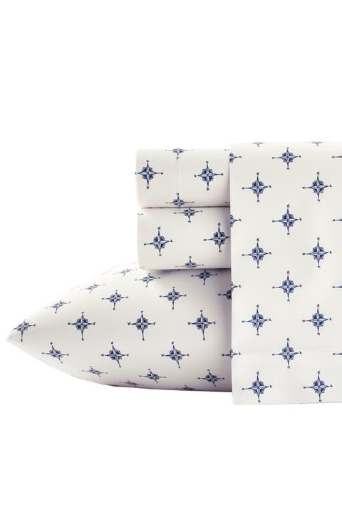 Compass Print 200 Thread Count Cotton Percale Sheet Set