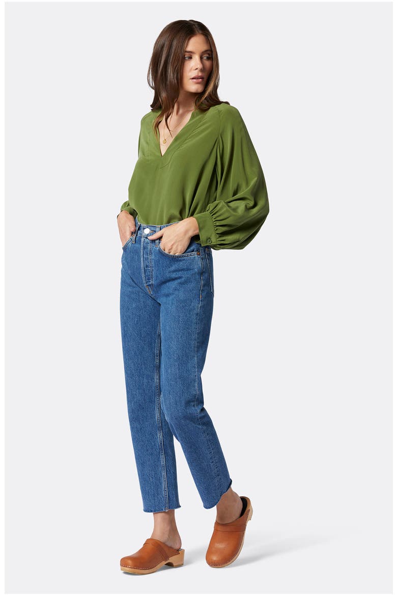 Perci Split Neck Silk Blouse, Alternate, color, PESTO
