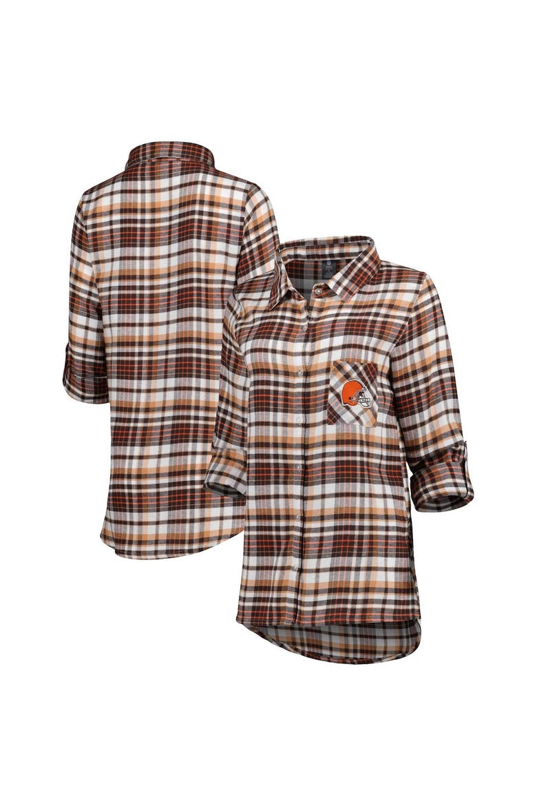 Women's Concepts Sport Brown Cleveland Browns Mainstay Plaid Full-Button Long Sleeve Nightshirt, Main, color, Brown