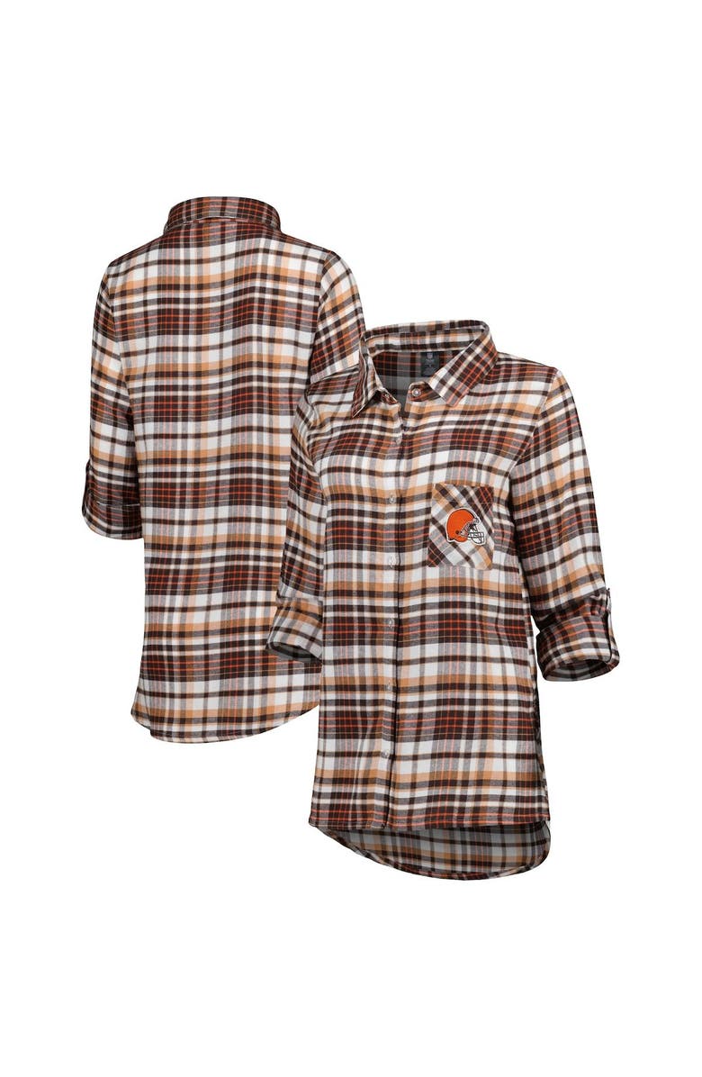 CONCEPTS SPORT Women's Concepts Sport Brown Cleveland Browns Mainstay Plaid Full-Button Long Sleeve Nightshirt, Main, color, Brown