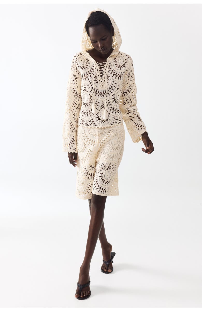 H&M Crochet-look bermuda shorts, Alternate, color, Cream