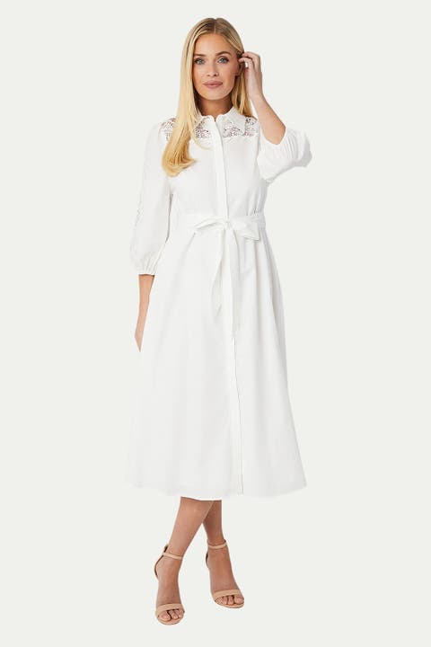 Petite Cotton Cutwork Detail Shirt Dress